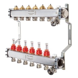 Коллектор в сборе с расходомерами 1дюйм ВР-3/4дюйм НР 11 выходов RTE 52.111 нерж. Royal Thermo НС-10