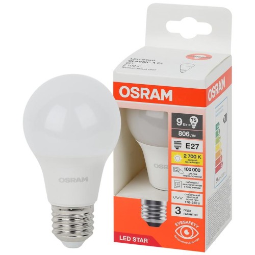 Лампа светодиодная LED Star 9Вт 2700К тепл. бел. E27 806лм A угол пучка 180град. 170-250В (замена 75