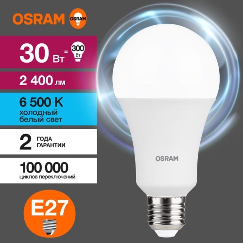 Лампа светодиодная LED Value LVCLA250 30SW/865 230VFR 30Вт A матовая 6500К холод. бел. E27 2400лм уг