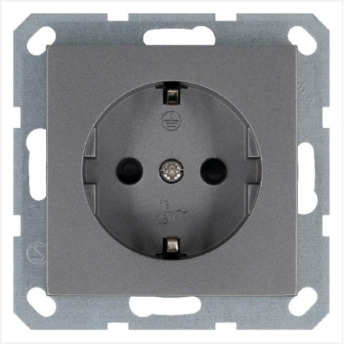 Розетка 1-м Shuko 16А IP20 с заземл. защ. шторки механизм алюм. Jasmart G5501S