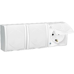 Розетка 3-м ОП Simon15 16А IP54 250В с заземл. Schuko защ. шторки с крышкой винт. клеммы бел. Simon
