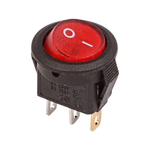 Выключатель клавишный круглый 250А 3А (3с) ON-OFF красн. с подсветкой Micro (RWB-106 SC-214) REXANT