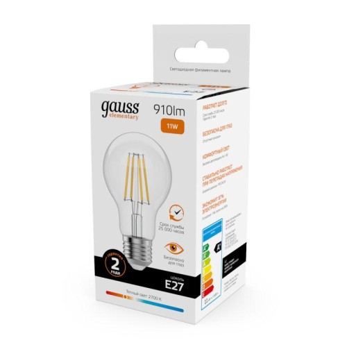 Лампа светодиодная филаментная Filament Elementary А60 11Вт 2700К Е27 910лм GAUSS 22211