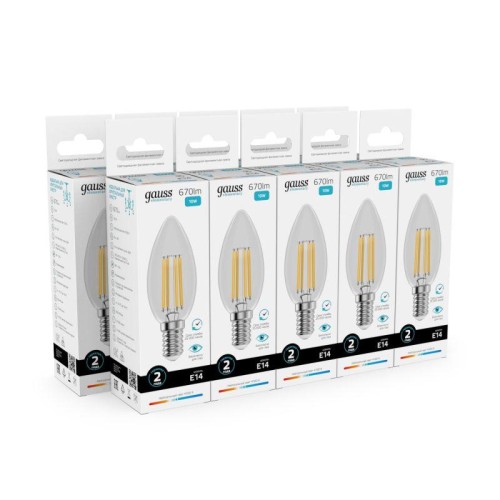 Лампа светодиодная филаментная Filament Elementary 10Вт свеча 4100К Е14 670лм GAUSS 32120