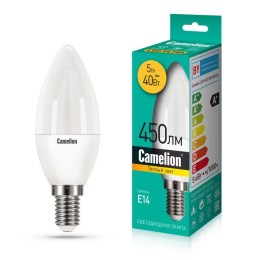 Лампа светодиодная LEDRB/5-C35/830/E14 5Вт 220В LED-M C37 3000К E14 Camelion 15049