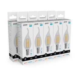 Лампа светодиодная филаментная Filament Elementary 12Вт свеча на ветру 4100К Е14 750лм GAUSS 42122