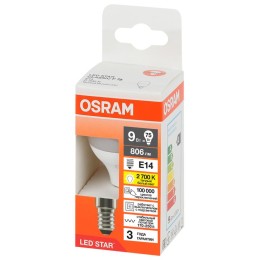 Лампа светодиодная LED Star 9Вт 2700К тепл. бел. E14 806лм P угол пучка 180град. 170-250В (замена 75