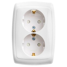 Розетка 2-м СП Рондо 16А IP20 250В с заземл. защ. шторки бел. SchE RS16-226-BI