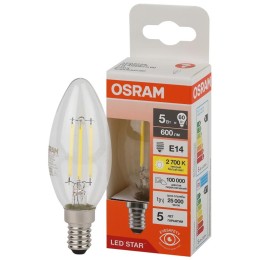 Лампа светодиодная филаментная LSCLB60 5W/827 230VFILCL 5Вт 2700К тепл. бел. E14 600лм B угол пучка