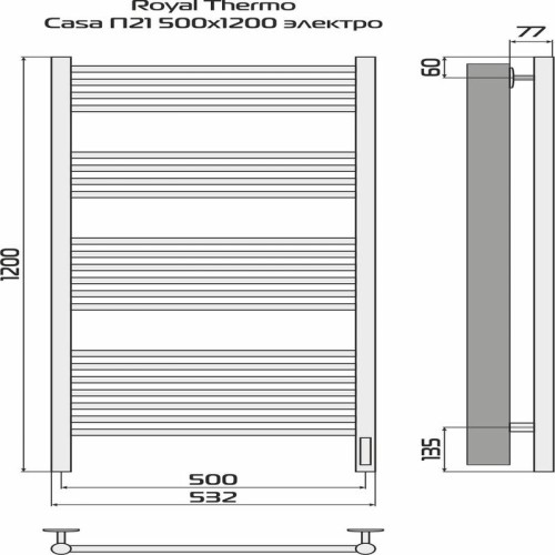 Полотенцесушитель Casa black П21 500х1200 электро встроен. диммер Royal Thermo НС-1434016
