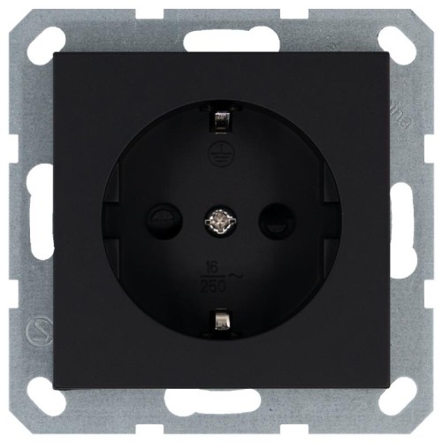 Розетка 1-м Shuko 16А IP20 с заземл. защ. шторки механизм черн. матов. soft touch Jasmart G5501PB