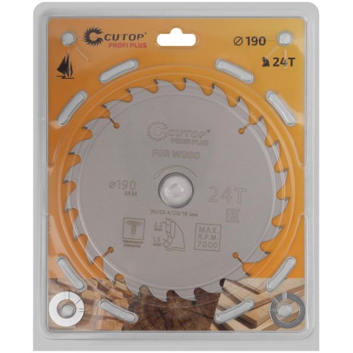 Диск пильный по дереву с тефлоновым покрытием 24Т Profi plus 190х1.5/2.2х30/25.4/20/16мм Cutop 75-19