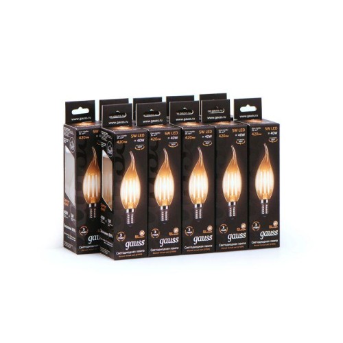 Лампа светодиодная филаментная Black Filament 5Вт свеча на ветру 2700К тепл. бел. E14 420лм GAUSS 10