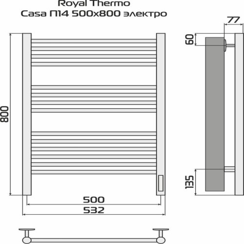 Полотенцесушитель Casa white П14 500х800 электро встроен. диммер Royal Thermo НС-1434003