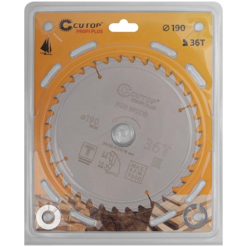 Диск пильный по дереву с тефлоновым покрытием 36Т Profi plus 190х1.5/2.2х30/25.4/20/16мм Cutop 75-19