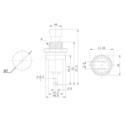 Выключатель-кнопка металл 220В 2А (2с) OFF-(ON) d7.2 черн. Micro (RWD-301 PBS-10B) Rexant 36-3311