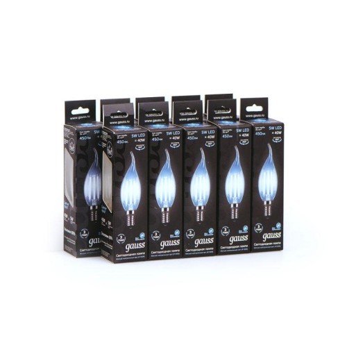 Лампа светодиодная филаментная Black Filament 5Вт свеча на ветру 4100К нейтр. бел. E14 450лм GAUSS 1