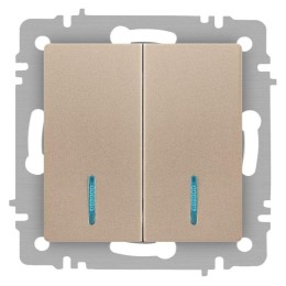 Выключатель 2-кл. СП Accent 6-105-04 10А IP20 250В с подсветкой AL/CU шампань Intro Б0063513