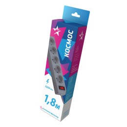 Удлинитель с сетевым фильтром 5х1.8м с заземл. 10А IP20 2.2кВт ПВС 3х0.75 с выкл. с индикатором сети