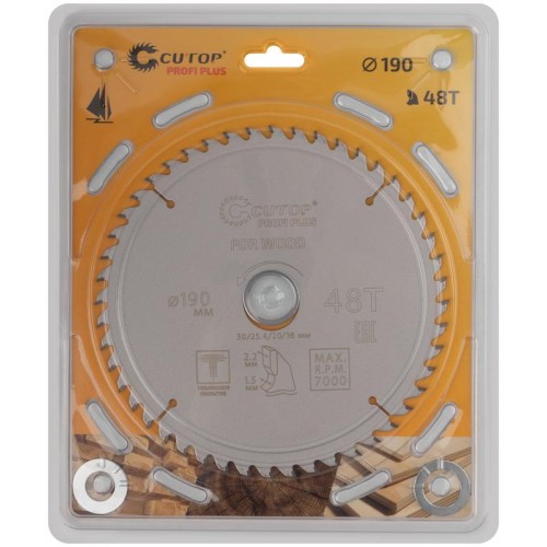 Диск пильный по дереву с тефлоновым покрытием 48Т Profi plus 190х1.5/2.2х30/25.4/20/16мм Cutop 75-19