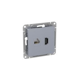 Розетка СП Эпика HDMI+RJ45 (cat5) механизм алюм. EKF UP1-SOA-HDMI+RJ45