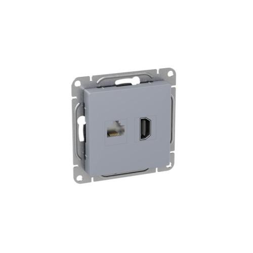 Розетка СП Эпика HDMI+RJ45 (cat5) механизм алюм. EKF UP1-SOA-HDMI+RJ45