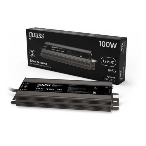 Блок питания для светодиодной ленты Black 100Вт 12В IP67 герметичный (драйвер) GAUSS 202023100