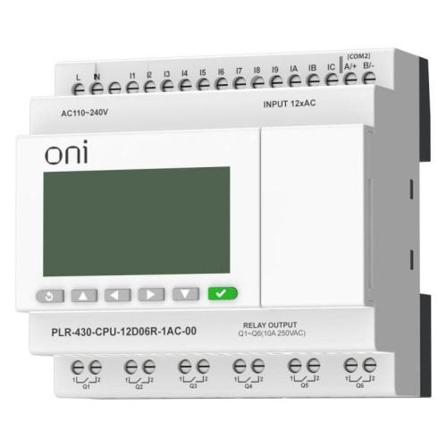 Модуль ЦПУ ПЛК 430 12 DI 6 RO 220В AC с экраном ONI PLR-430-CPU-12D06R-1AC-00