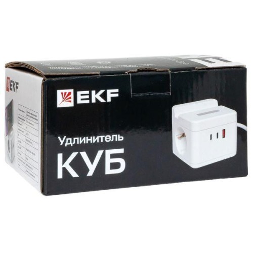 Удлинитель "Куб" 2х1.3м USB + 2Type C с быстрой зарядкой подставкой под телефон и ночником 1кв.мм EK