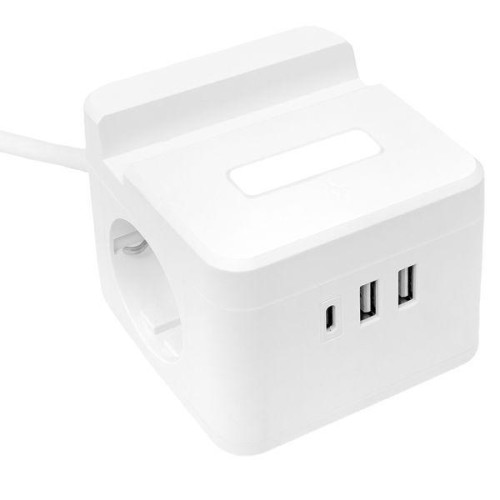 Удлинитель "Куб" 2х1.3м USB + 2Type C с быстрой зарядкой подставкой под телефон и ночником 1кв.мм EK