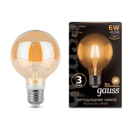 Лампа светодиодная филаментная Black Filament 6Вт G95 шар золотая 2400К тепл. бел. E27 550лм GAUSS 1