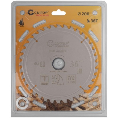 Диск пильный по дереву с тефлоновым покрытием 36Т Profi plus 200х1.5/2.2х32/30/25.4/20мм Cutop 75-20