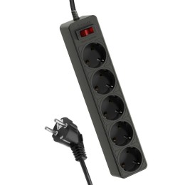 Удлинитель с сетевым фильтром 5х5м с заземл. 10А IP20 2.2кВт ПВС 3х0.75 с выкл. с индикатором сети ч