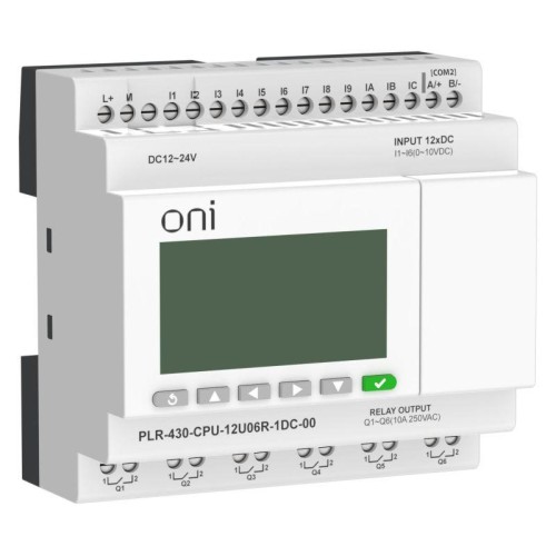 Модуль ЦПУ ПЛК 430 6 DI 6 UI (0-10В/DI) 6 RO 24В DC с экраном ONI PLR-430-CPU-12U06R-1DC-00