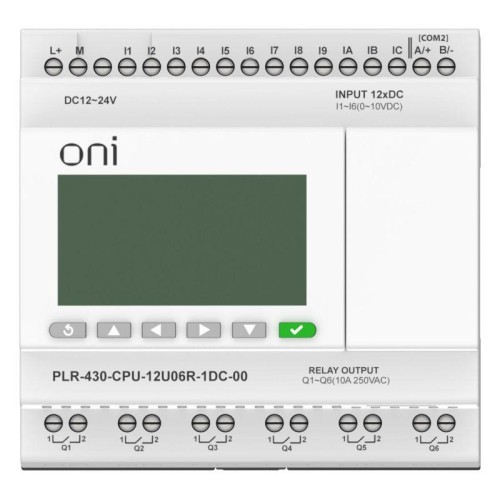 Модуль ЦПУ ПЛК 430 6 DI 6 UI (0-10В/DI) 6 RO 24В DC с экраном ONI PLR-430-CPU-12U06R-1DC-00