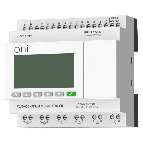 Модуль ЦПУ ПЛК 430 6 DI 6 UI (0-10В/DI) 6 RO 24В DC с экраном ONI PLR-430-CPU-12U06R-1DC-00