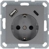 Розетка Shuko 16А с заземл. защ. шторки с 2-мя заряд. устройствами USB тип A+C 25Вт механизм алюм. J
