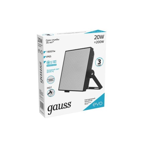 Прожектор светодиодный EVO 20Вт 6500К IP65 1800лм 100-240В ДО черн. GAUSS 687511320
