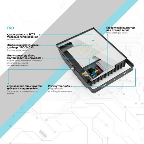 Прожектор светодиодный EVO 70Вт 6500К IP65 6300лм 100-240В ДО черн. GAUSS 687511370