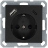 Розетка Shuko 16А с заземл. защ. шторки с 2-мя заряд. устройствами USB тип A+C 25Вт механизм антраци