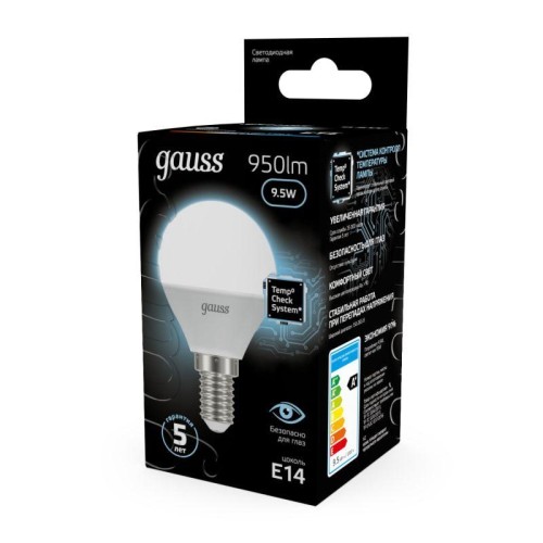 Лампа светодиодная Black 9.5Вт P45 шар 4100К нейтр. бел. E14 950лм GAUSS 105101210