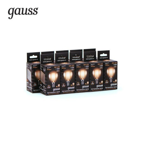 Лампа светодиодная филаментная Black Filament 5Вт P45 шар 2700К тепл. бел. E14 420лм GAUSS 105801105
