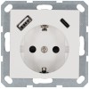 Розетка Shuko 16А с заземл. защ. шторки с 2-мя заряд. устройствами USB тип A+C 25Вт механизм бел. гл