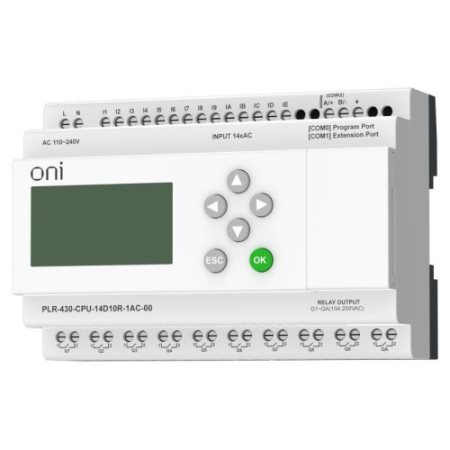 Модуль ЦПУ ПЛК 430 14 DI 10 RO 220В AC с экраном ONI PLR-430-CPU-14D10R-1AC-00