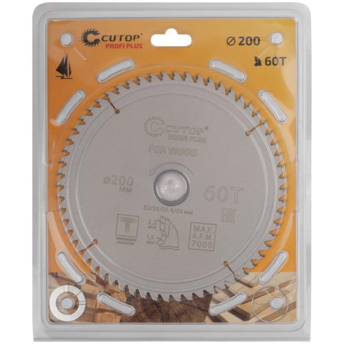Диск пильный по дереву с тефлоновым покрытием 60Т Profi plus 200х1.5/2.2х32/30/25.4/20мм Cutop 75-20