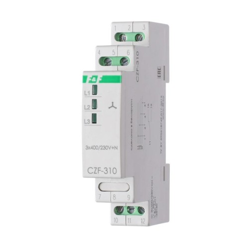 Реле контроля фаз CZF-310 (1 модуль; монтаж на DIN-рейке; 3х400/230+N 8А 1NO/NC IP20) F&F EA04.001.0