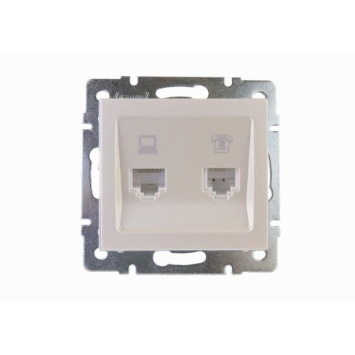 Розетка компьютерная + телефонная 2-м Rain RJ45 + RJ11 механизм жемчуж./бел. перламутр. LEZARD 703-3