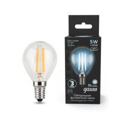 Лампа светодиодная филаментная Black Filament 5Вт P45 шар 4100К нейтр. бел. E14 450лм GAUSS 10580120
