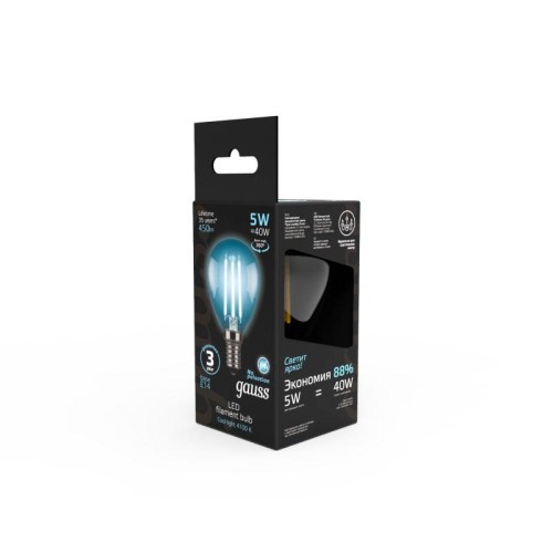 Лампа светодиодная филаментная Black Filament 5Вт P45 шар 4100К нейтр. бел. E14 450лм GAUSS 10580120