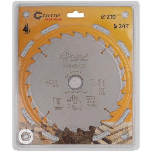 Диск пильный по дереву с тефлоновым покрытием 24Т Profi plus 210х1.5/2.2х32/30/25.4/20мм Cutop 75-21